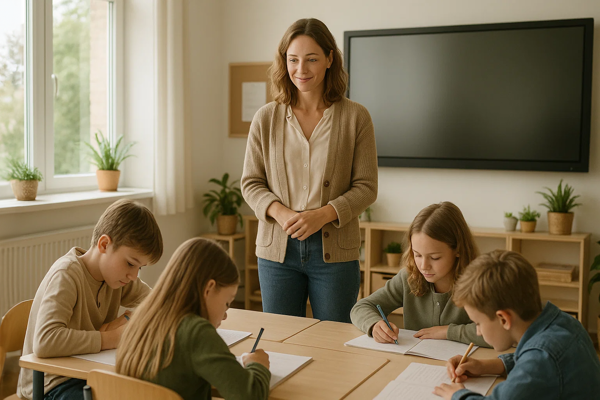 leerkracht in de les